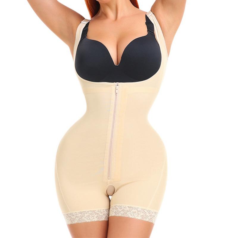 Adjustable Wide Strap Front Zipper Tummy Control Hip Enhancer Lace Slim Body Shaper