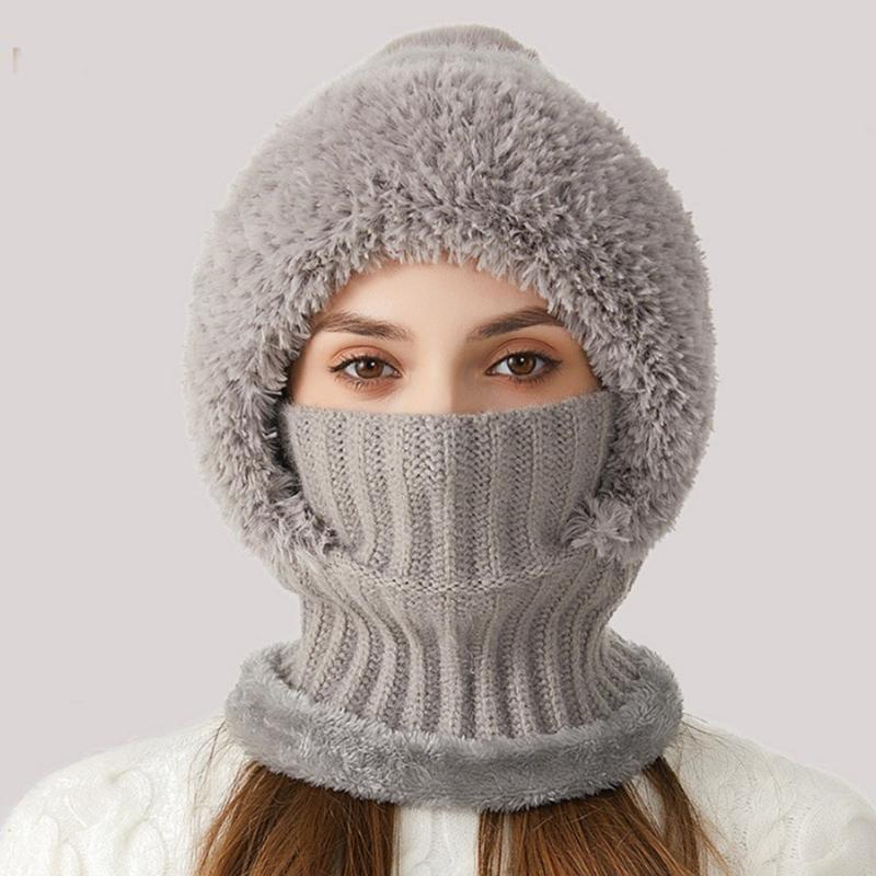 Versatiles Knitted Hat Women Ponytail Hat with Integrated Vintage Neck Warmer for Women with Neck Warmer