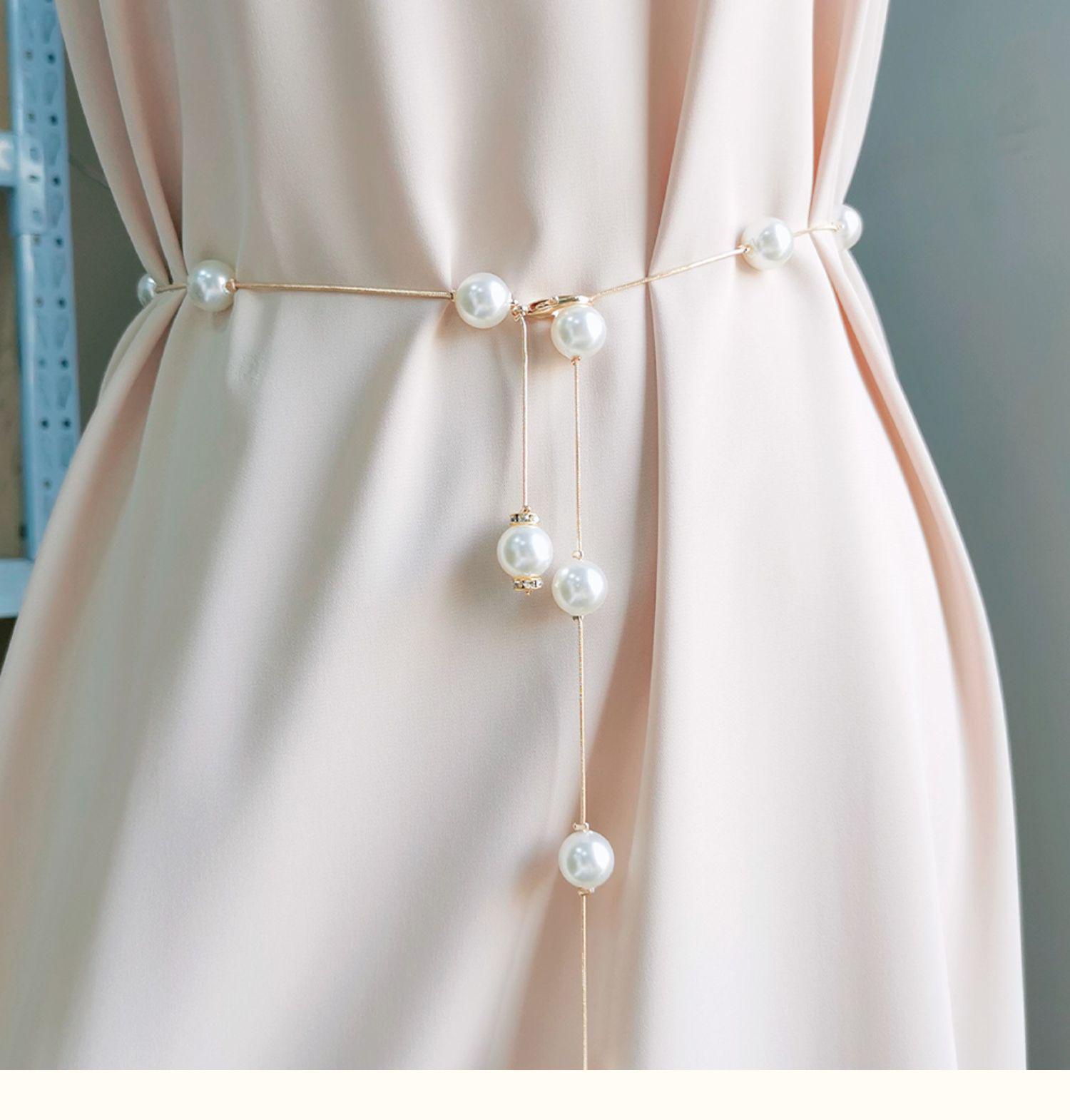

Women s Pearl Chain Waist Belt - Versatile Summer Accessory золотий