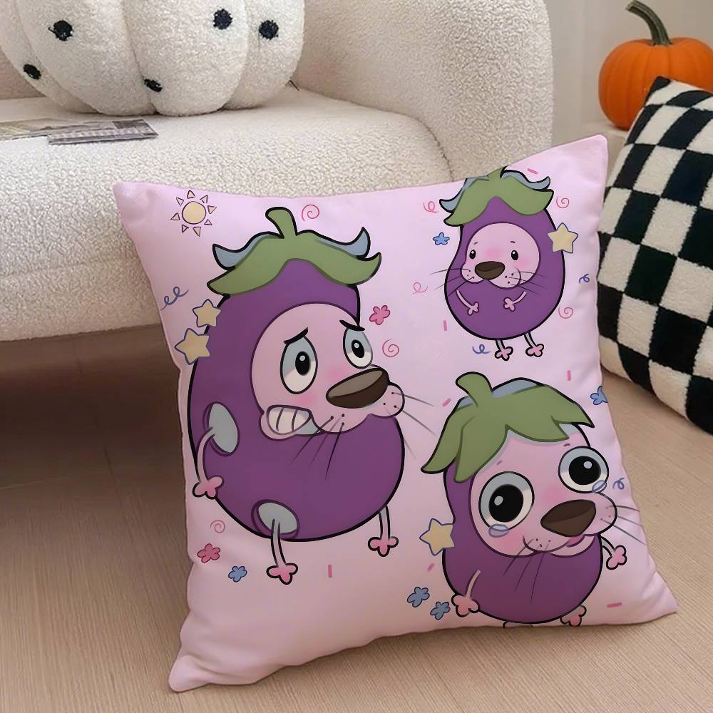 

The Cartoon C-Cowardlys Dog Pillow Case Anti-dustmite Pillowcase Invisible zipper silky short plush Sofa cushion cover 12x12Inch