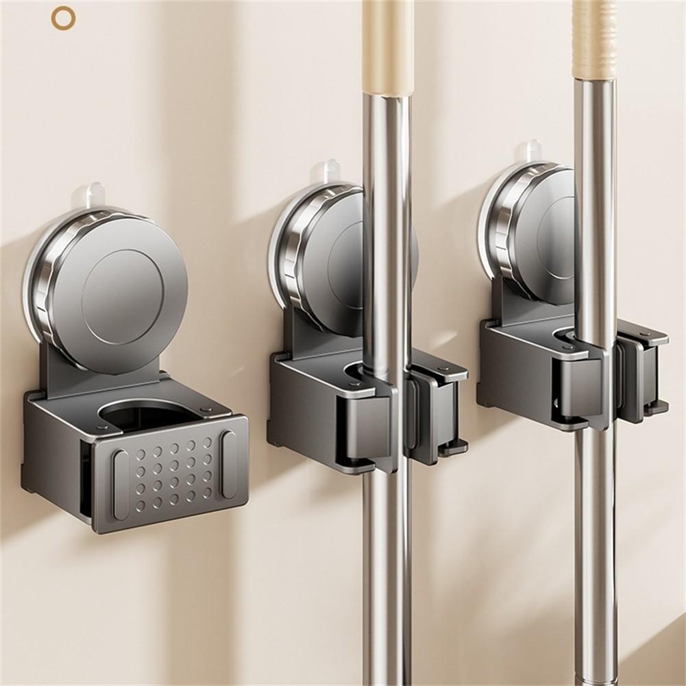 3Pcs Wall Mounted Suction Cup Broom Holder Organizer for Home Cleaning