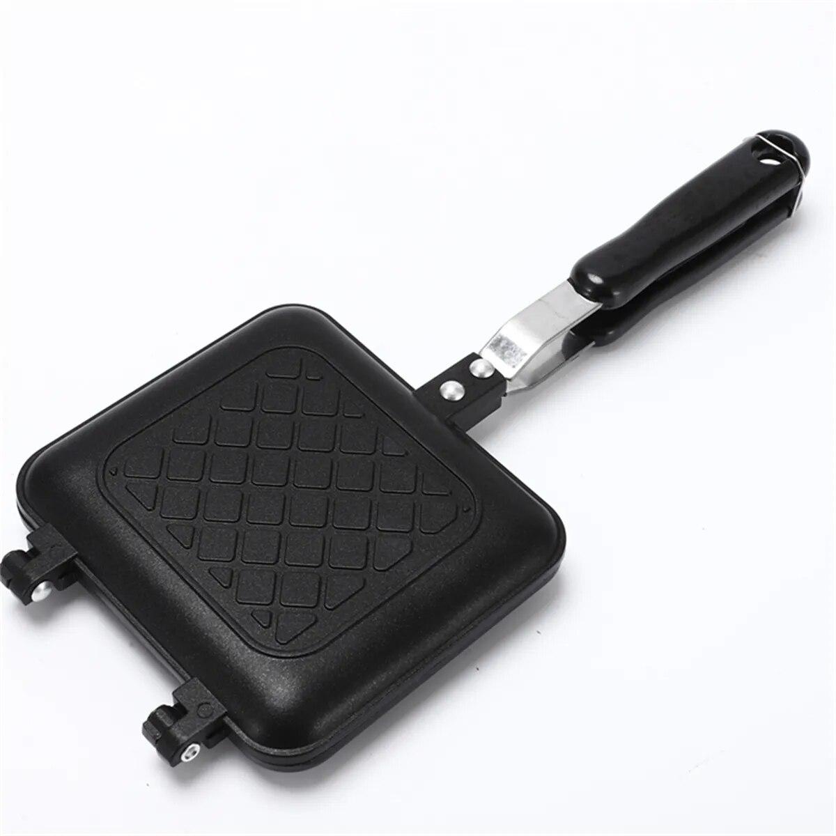 

Двусторонняя сковорода для сэндвичей с антипригарным покрытием для приготовления сэндвичей и панини на гриле с алюминиевой перекидной сковородой с ручкой чёрный