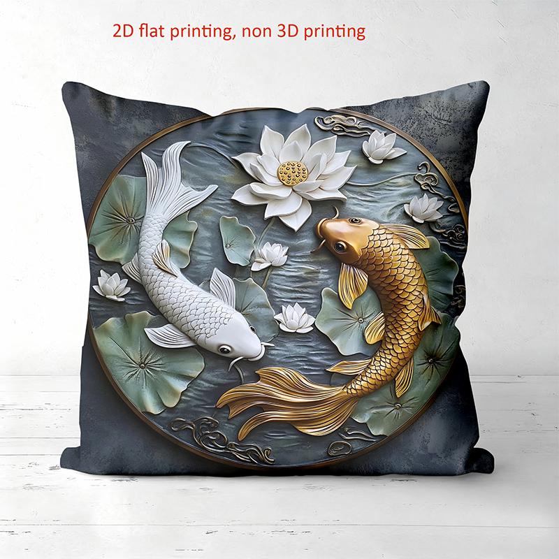 Koi Fish Patterned Cushions 2D Flat Printed Home Decor Polyester pillowcase, sofa decorative cushion cov Headboard Pillow