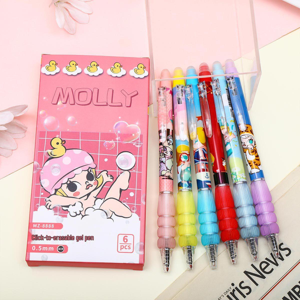Molly Crystal Blue Clickable Erasable Gel Pen for Girls - Cute 0.5mm Heat Erasable Study Pen 0.5mm Fast Dry Spring Tip