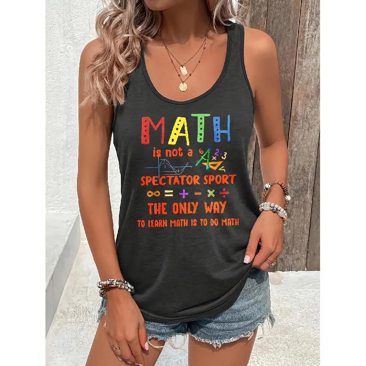 School Opening Season MATH is not a SPECTATOR SPORT Printed women s casual round-neck top Vest Festive tops Gift for a math teacher S темно-серого