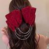 Cloth Red Velvet Bow Hair Clip Wine Red New Year Hairpin Sweet Bowknot Spring Clip  Girls
