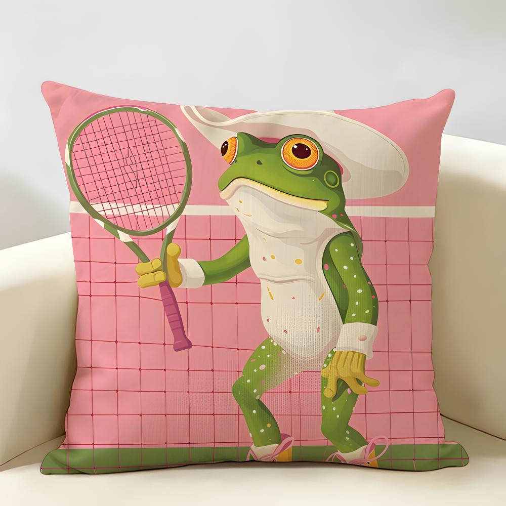 Funny Animal Friends Gift Design Cushion Cover Natural Linen Organic Fabric DoubleSided Printing Room Sofa Decor Pillow Case