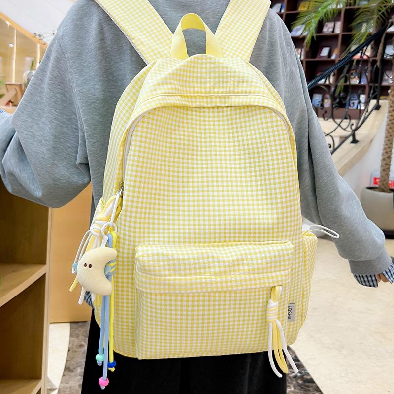 Schoolbag new ins cute plaid schoolbag female junior high school student Japanese small fresh backpack sweet girl backpack