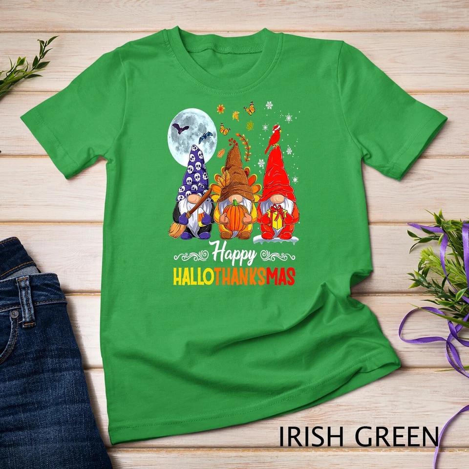 Halloween Thanksgiving Christmas Happy HalloThanksMas Gnomes Unisex T-shirt 5 L