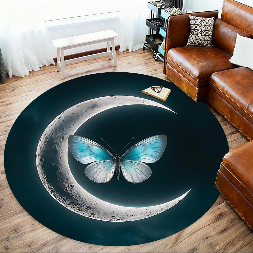 1pc Moon Butterfly Round Chair mat office Area Rug - Non-Slip, Floor Mat for Office, Bedroom, and Indoor Decor p127006