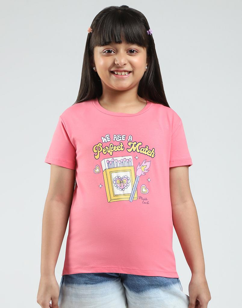 MONTE CARLO Girls Printed Round Neck Half Sleeve Tops Pack of 2