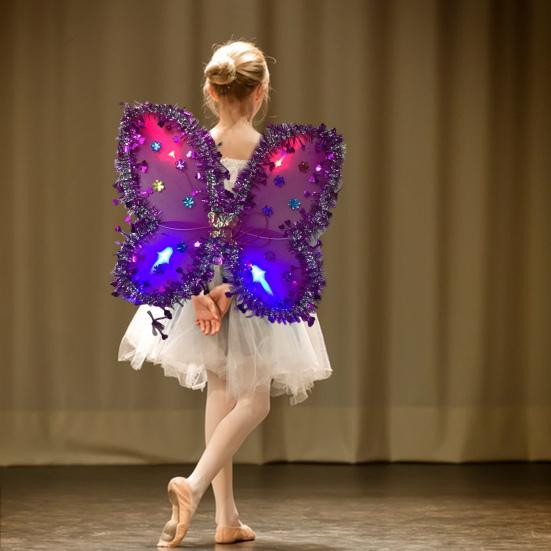 Kids Butterfly Wings Set LED Glowing Fairy Wing Butterfly Headband Tassel Wand Kit