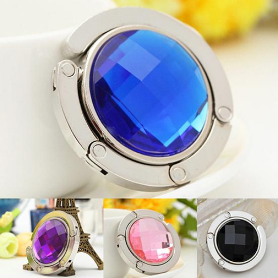 Foldable Purse Hanger Handbag Hook Hang Convenient Table Round Rhinestone Holder