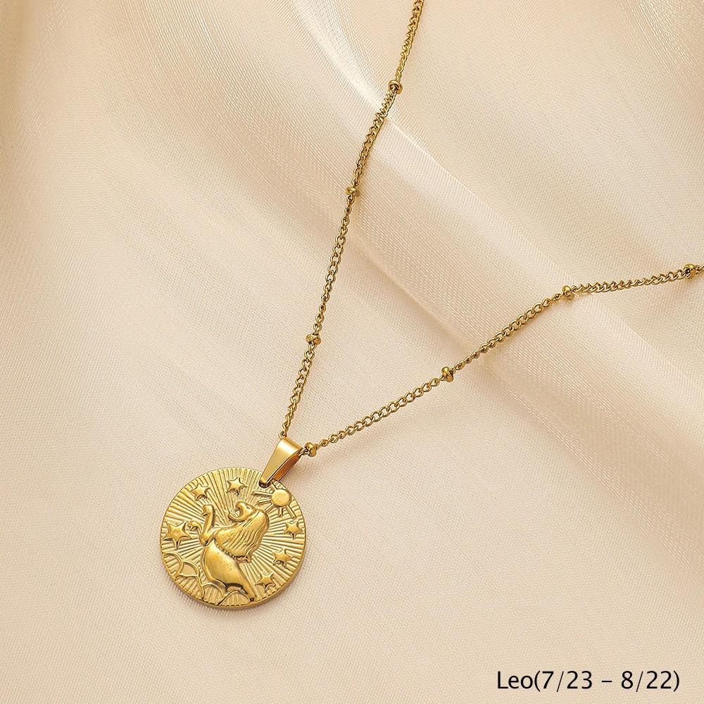 ALTERA Klassische 12 Sternzeichen Runde Münze Anhänger Halskette Edelstahl Tierkreis Halskette für Damen Herren Zirkon Geburtstagsgeschenk