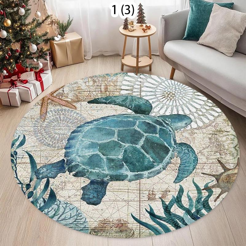 

Turtle-shaped Carpet Underwater World Rug with Marine Theme Suitable for Living Room Bedroom As A Marine Style Home Decoration 80X80CM