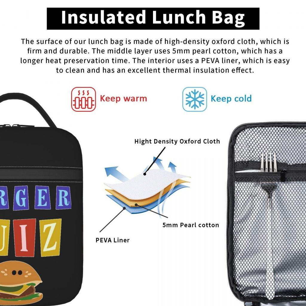Burger Quizz Nouveau Logo Sac à Lunch Isotherme pour Femmes Enfants Boîtes Alimentaires Portables Boîte à Lunch Thermique Sac Fourre-tout