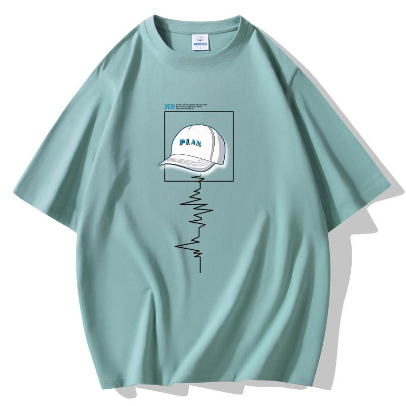 

Футболка с короткими рукавами и узором «кепка» для мужчин, 100% хлопок, повседневная футболка, большой размер S озеро зеленый