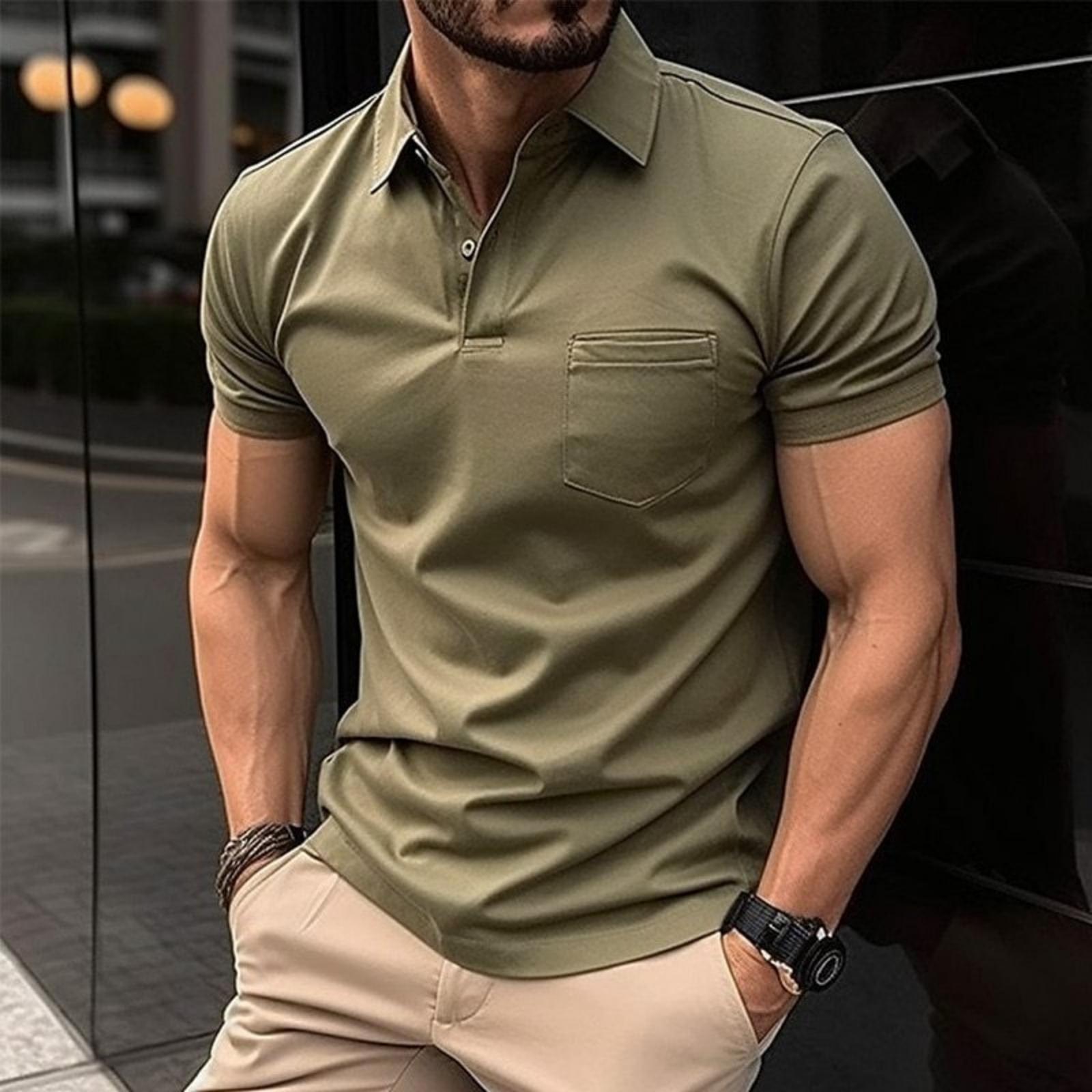 Men s Casual -color Sports T-shirt - Men s Collarless Short-sleeved Shirt XL