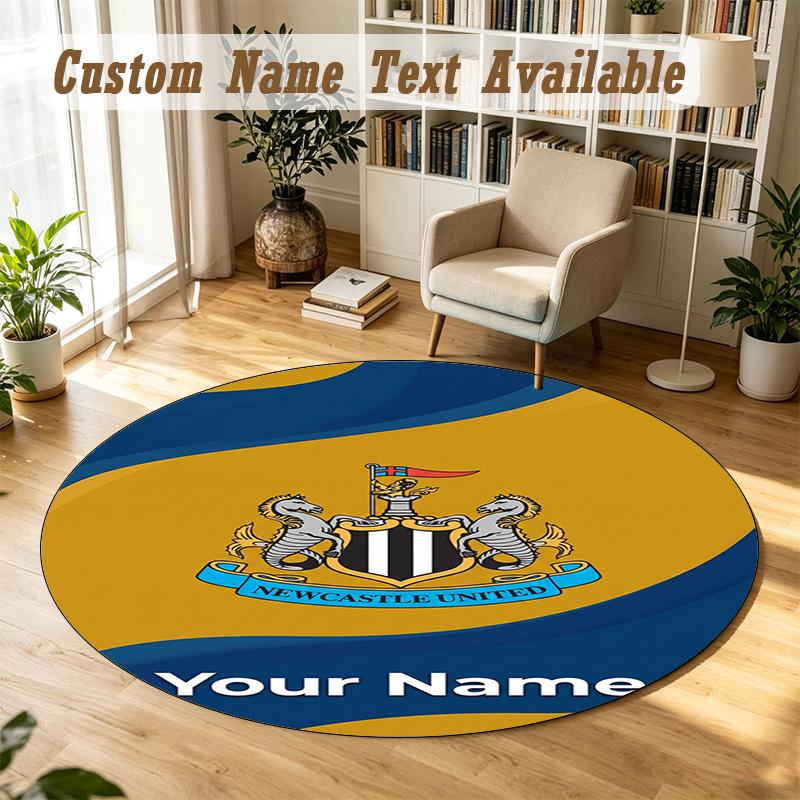 Round Rug Custom NameNewcastle United FC Pattern Non Slip Carpet Home Floor Decor