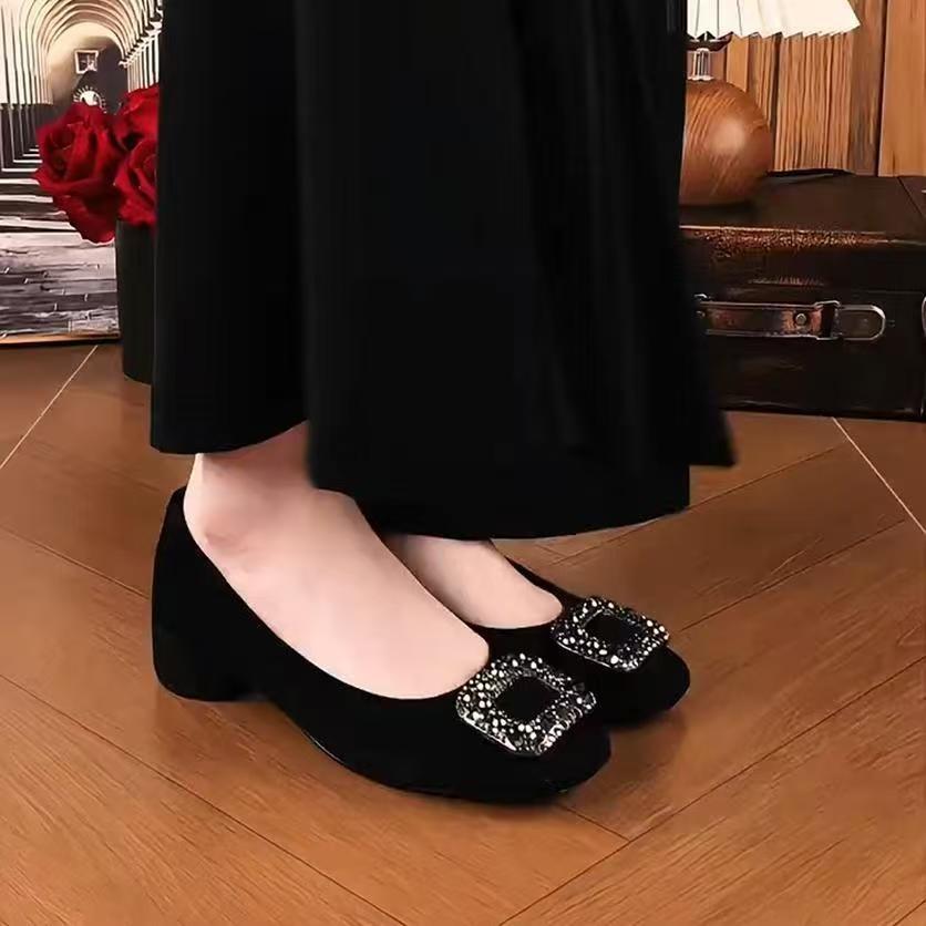 

Матовые замшевые туфли-лодочки с неглубоким вырезом, женские туфли на среднем каблуке, модные, на мягкой подошве, на ровном каблуке 41 чёрный