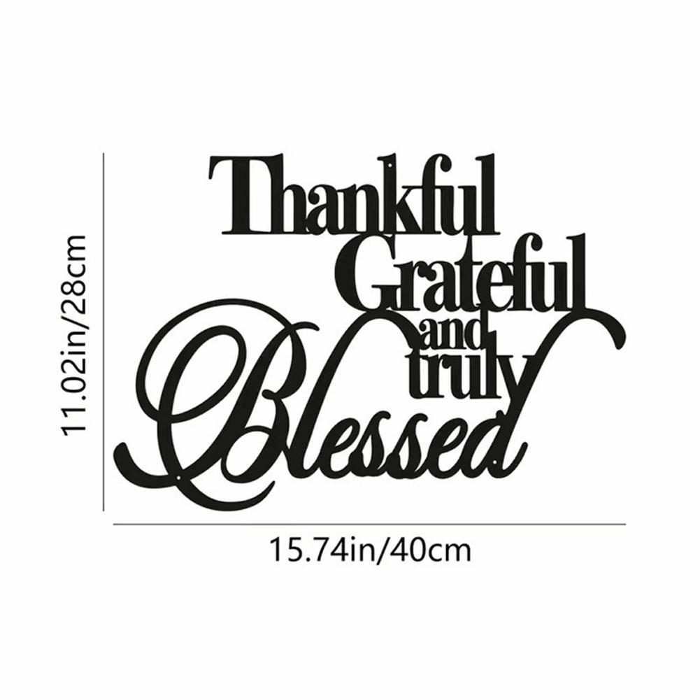 

1pcs Metal Iron Letter Wall Hanging 40x28cm Thanksgiving Blessing Decor Creative Home Office Ornament Black Artistic Pendant 1