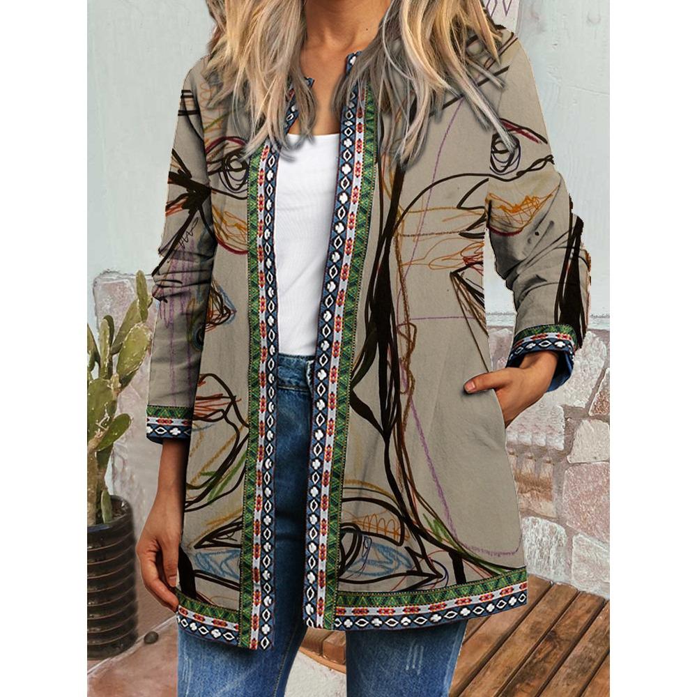 

GMXIA осень зима винтажный этнический стиль принт большой размер куртка кардиган женская одежда XXXL