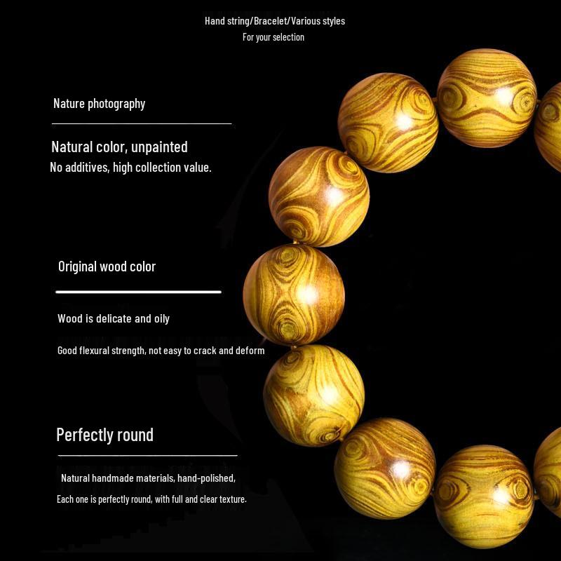 Exquisite Double-Eye Ghost Face Gold Thread Buddhist Bead Bracelet In Premium Wood
