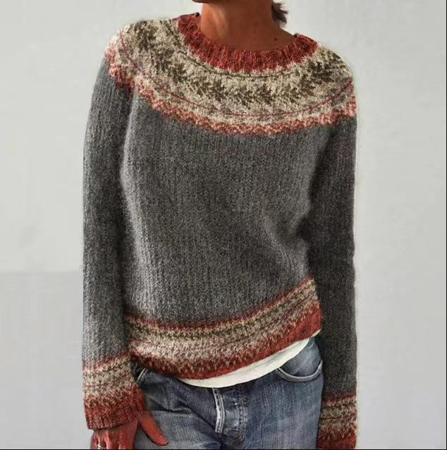 Knitted Women Sweater Print O-neck Long Sleeve Casual Loose Sweaters Female Winter Elegant Trendy Ladies Clothes