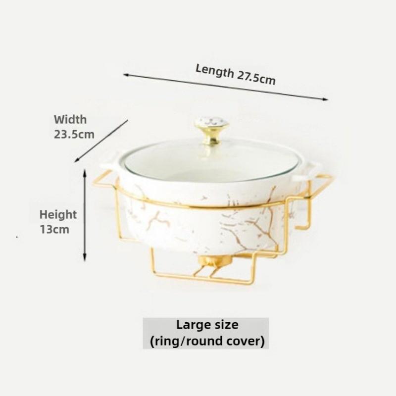 Marble Gold Pattern Nordic Double Ear Ceramic Pot Household Round Soup Pot Tableware Creative Casserole Rack With Candle Holder
