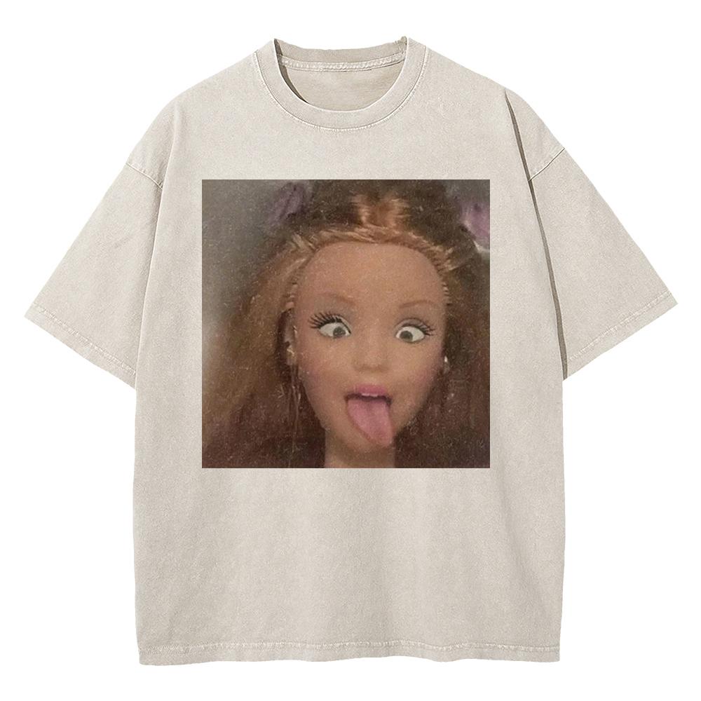 Cotton Vintage Washed Kawaii Disgusting Doll Face Funny Meme T Shirt  Fashion Menwomen Male Acid Wash Tees Vintage