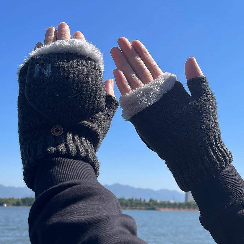 Winter Warm and Velvet Thickened Half Finger Flip Cover for Students To Write Without Fingers and Half Exposed Fingers for Cycling