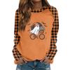 Women's Casual Long Sleeve Top with Halloween Print Round Neck Blouse for Party and Daily Wear