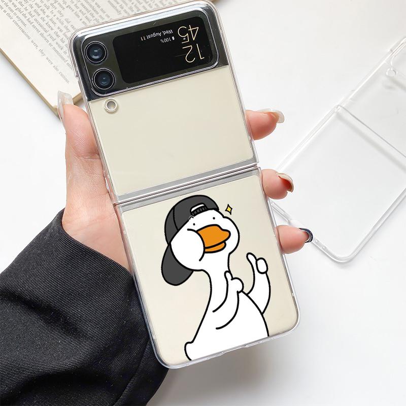 Funny Cute Duck Fashion Couple Fashion Phone Case For Samsung Galaxy Z Flip 3 4 5 6 7 Hard Folding Z Flip4 Clear PC Cover Gift