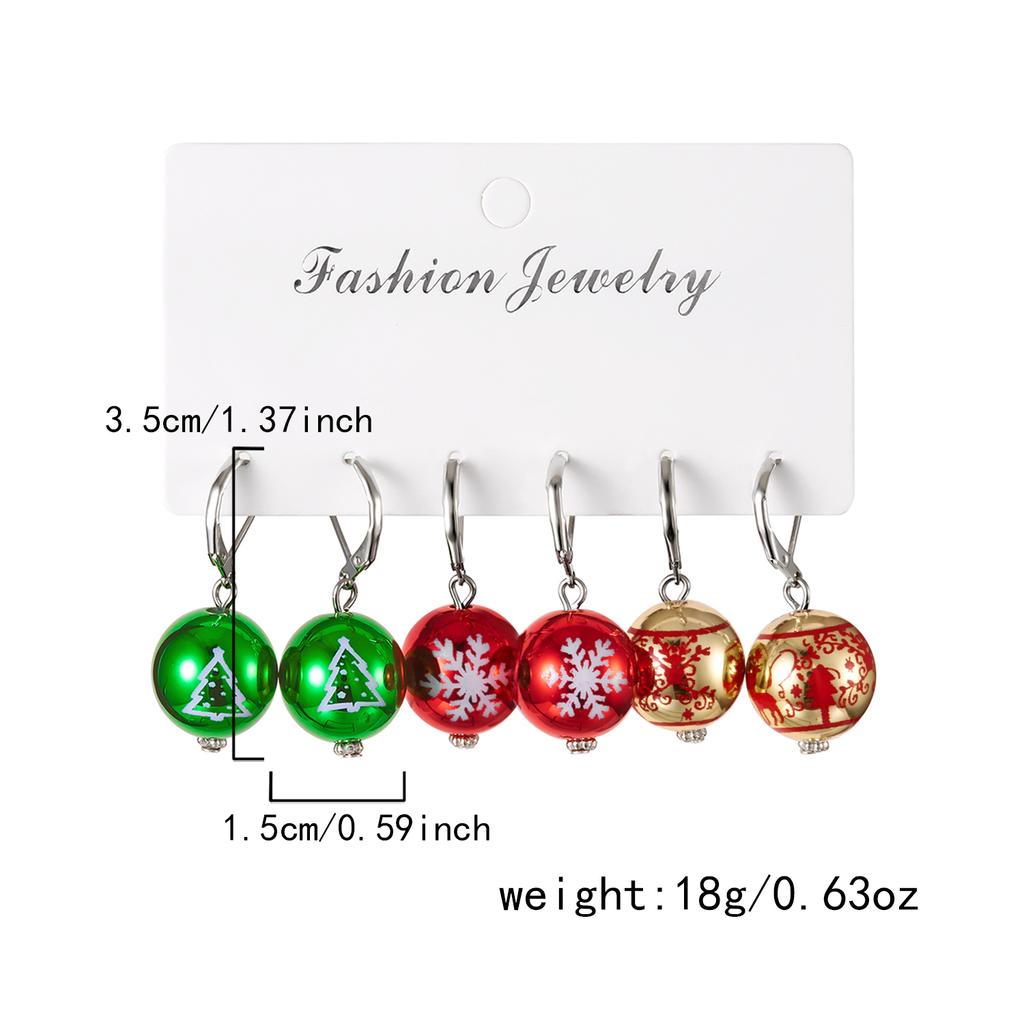 3Pairs Acrylic Ball Snowman Dangle Earrings Christmas Tree Snowflake for Women Girl Red Hat Xmas New Year Party Jewelry Gift