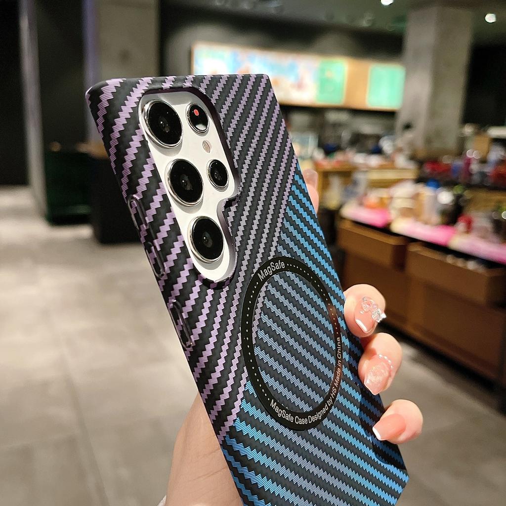 Applicable to Samsung S26Ultra magnetic mobile phone case carbon fiber pattern S25plus ultra-thin PC anti-drop s24 protective case