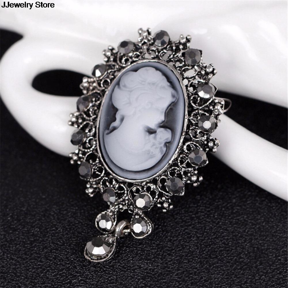 1pc Crystal Rhinestone Lady Vintage Cameo Victorian Style Wedding Party Women Pendant Brooch Pin