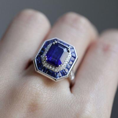 Vintage Nieuw In Blauwe Edelsteen Brede Vierkante Verlovingsring Hofstijl Klassieke Banket Verlovingssieraden Voor Vrouwen Cadeau