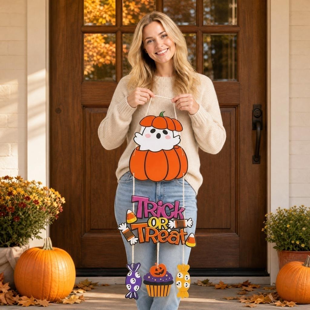 Halloween Pumpkin Candy Door Hanging Decoration for Party Scene and Home Decor
