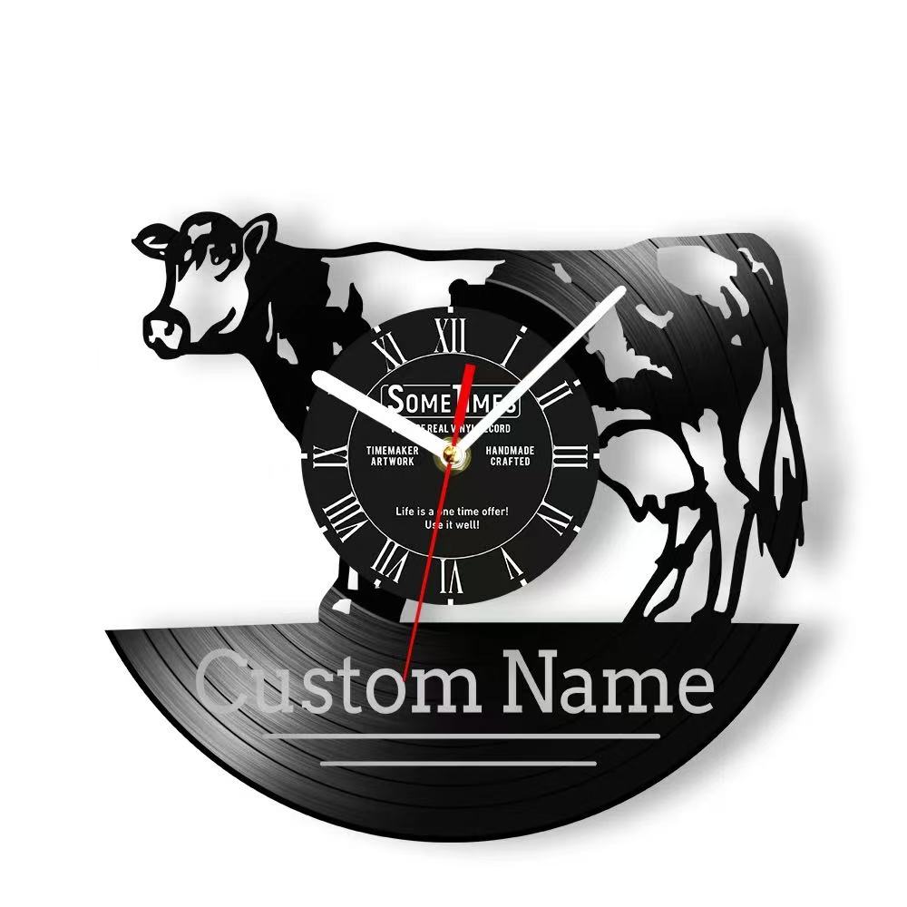 Farm Fresh Milk Art Vinyl Record Wall Clock Customizable Name Personalized Agricultural Market Cow Logo Decoration Wall Clock