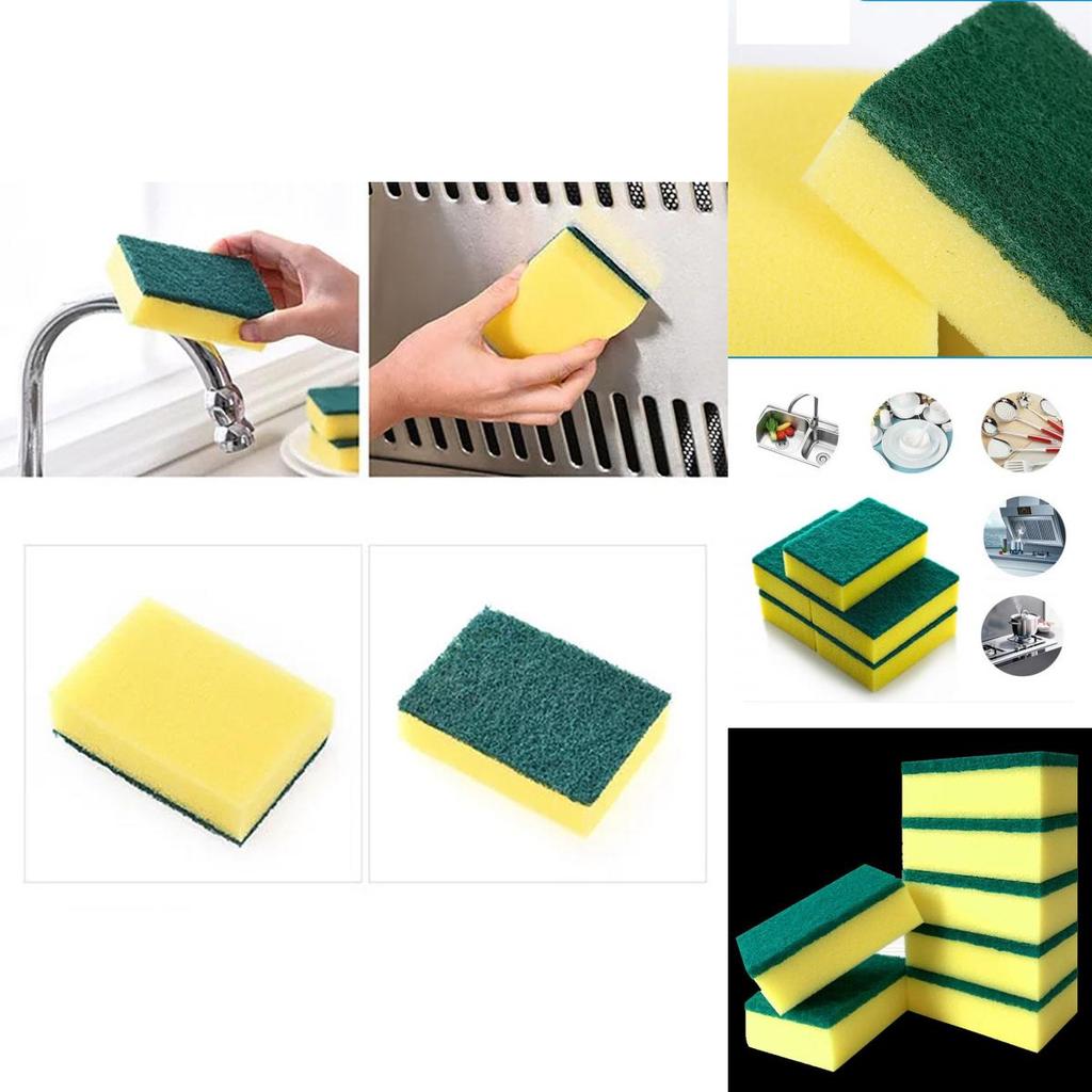 Langlebiges 8-teiliges Küchenschrubber-Set mit gelben und grünen Schwamm-Pads