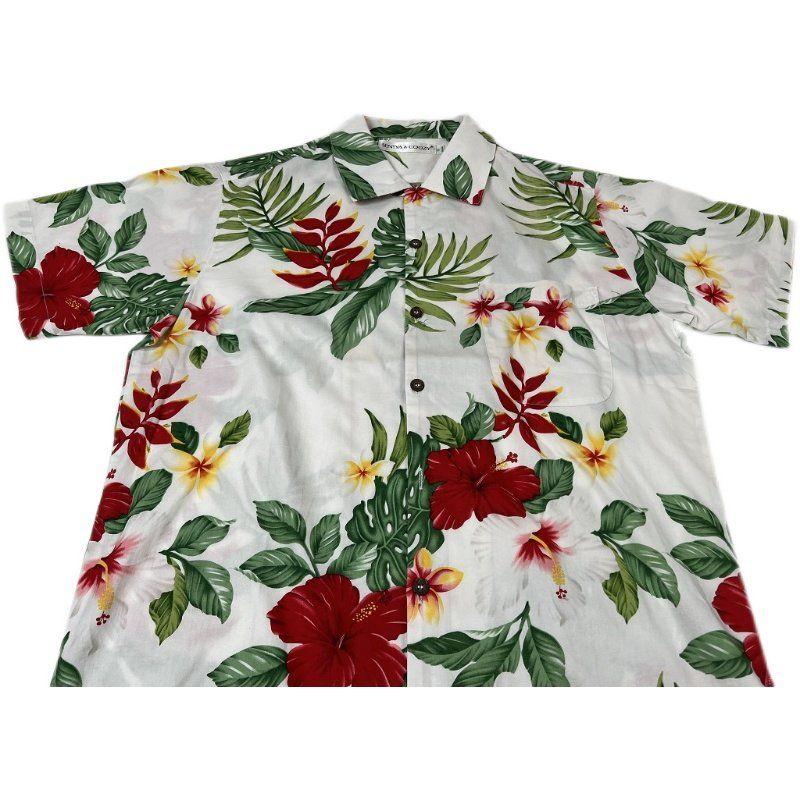 Men's Summer Pure Cotton Large Floral Short-Sleeved Shirt, Loose-Fitting Seaside Vacation Couple's Hong Kong-Style American Casual Shirt
