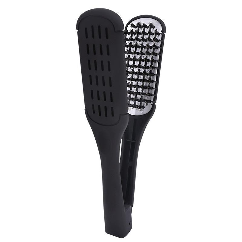 Pro Hairdressing Straightener Hair Brush Nylon Hair Straightening Double Brushes V Shape Comb Clamp Not Hurt Styling Tools DIY