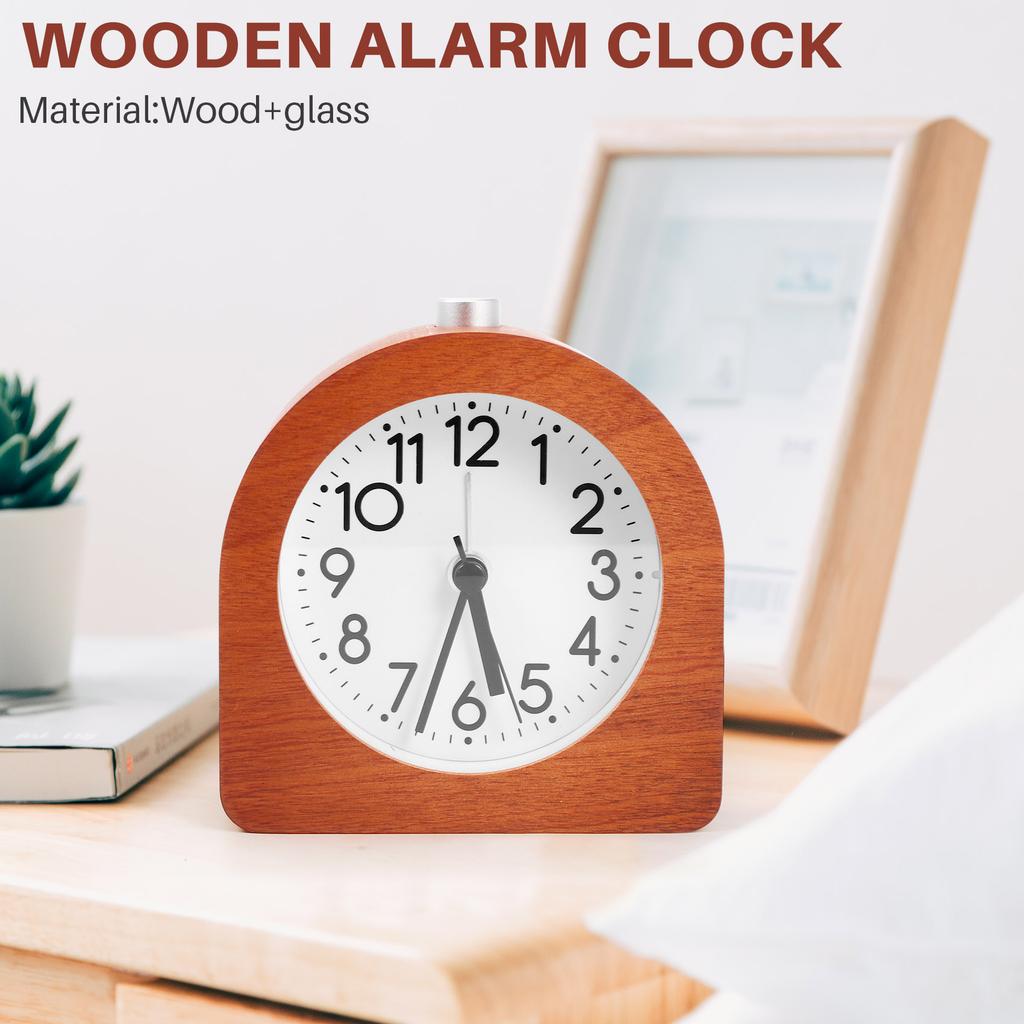BHBL Alarm Clock Without Ticking Retro Wooden Alarm Clock with Dial Alarm Light Quiet Table Clock with Snooze Function A