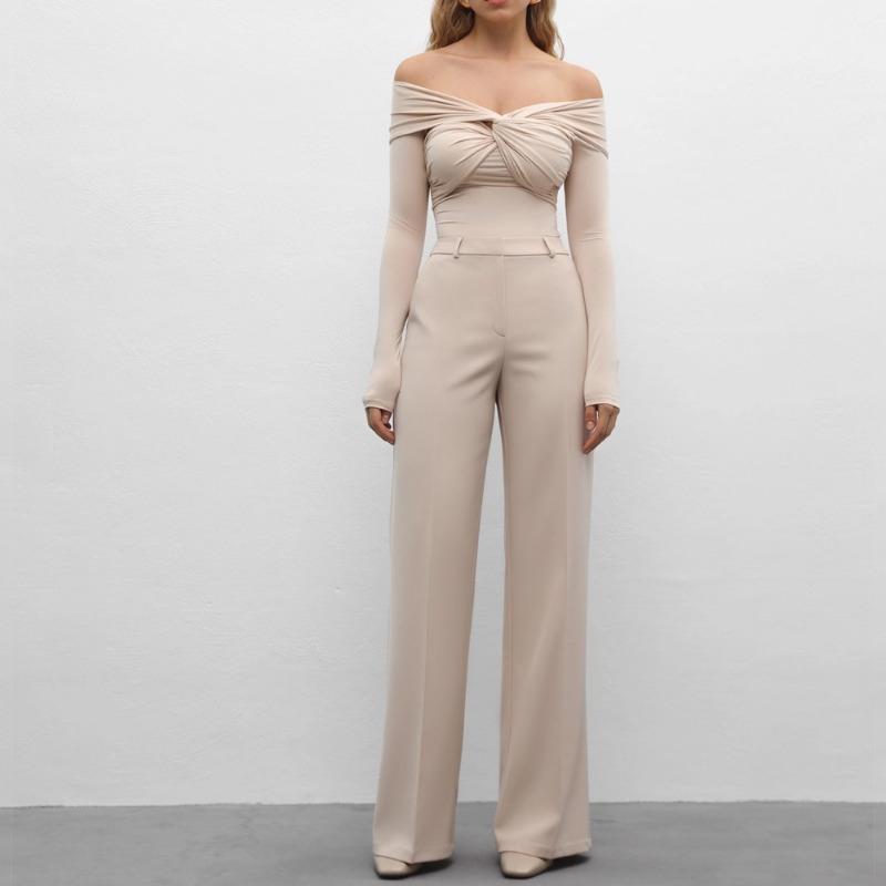 Cămăși cu mânecă lungă cu gât încrucișat pentru femei Sexy cu umăr dezactivat Topuri scurte și subțiri solide Club casual pentru petrecere Tricou bodycon pentru doamne