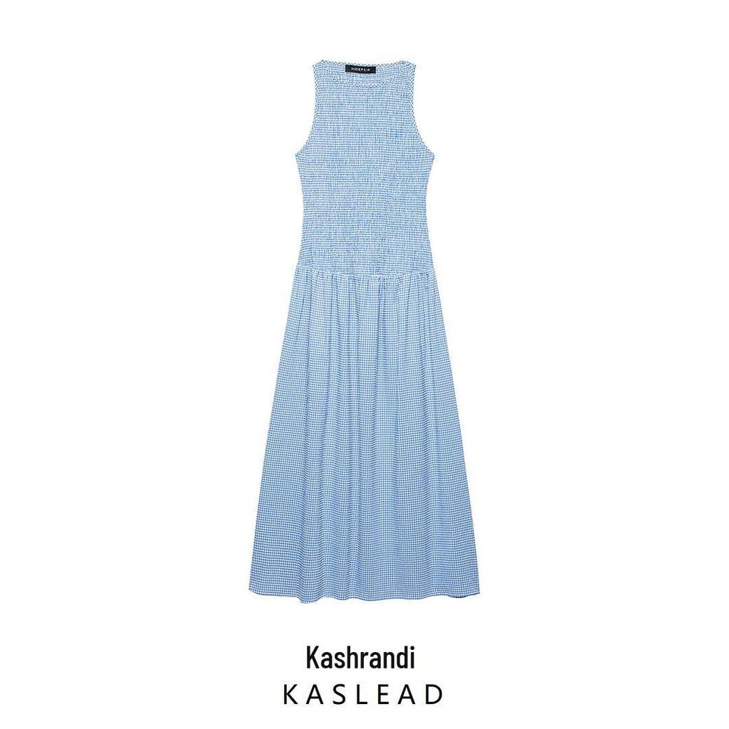 2025 Spring Women's European & American Style Plaid Midi Dress