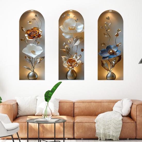 Autocolant de perete vază 3D Vază Perete și Lipire Decal amovibil Decojire PVC Artă de perete cu flori