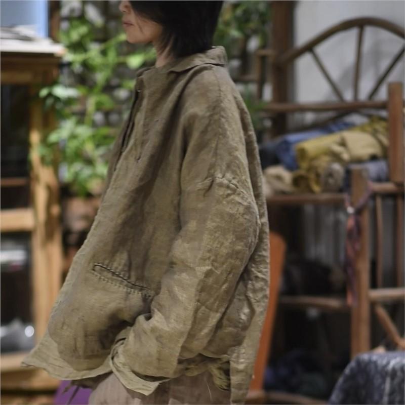 Johnature Women Vintage Jackets Solid Color Turn Down Collar Long Sleeve Coats Button Pockets Coat