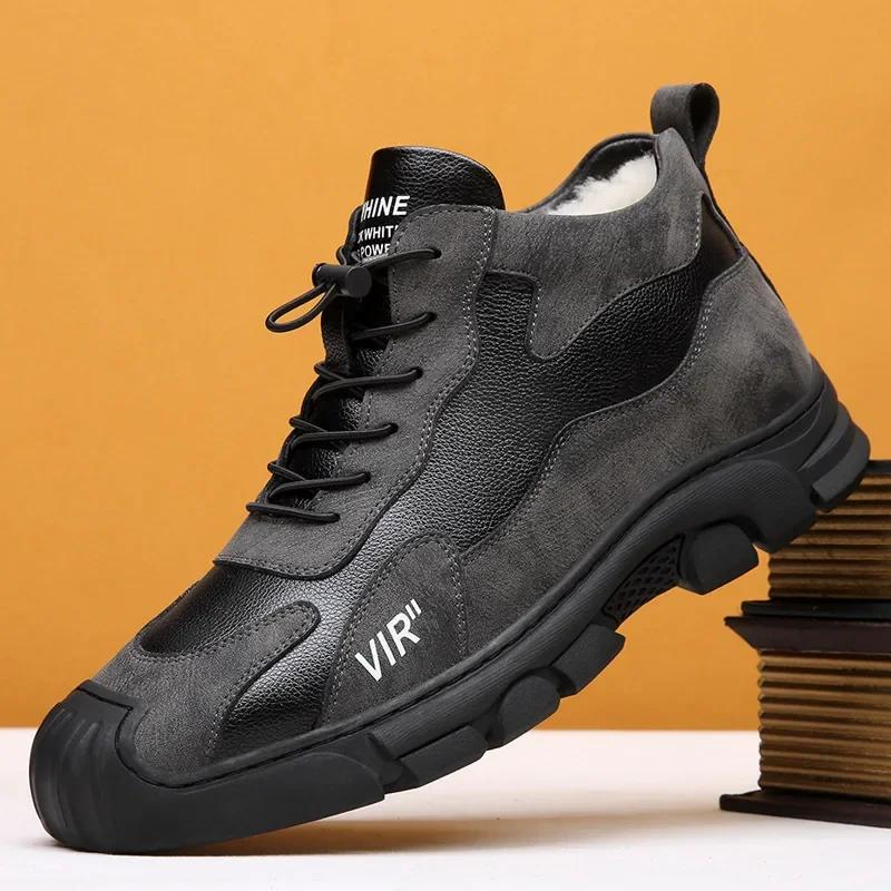 

Casual Men Boots Fur Mens Bussiness Cotton Boots Casual Warm Snow Non-slip Slip on Men Plush Bota Masculina 2024