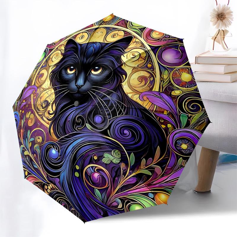 

1pc Colorful Cat Mandala Automatic Opening Folding Umbrella with 8-Bone Iron Frame - Outdoor for Fans, Travelers, Daily Use, Festive Gift.KK054