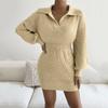 Women's Fashion Casual Turn-down Collar Lanterned Sleeve Long Sleeve Color Knitted Dress